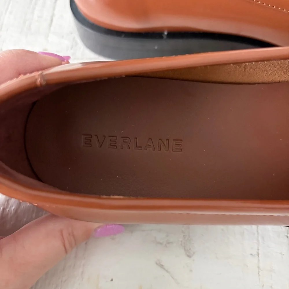 Everlane the Modern Penny Loafer NEW size 8.5 Cognac Leather Square Toe Flats - Picture 5 of 13